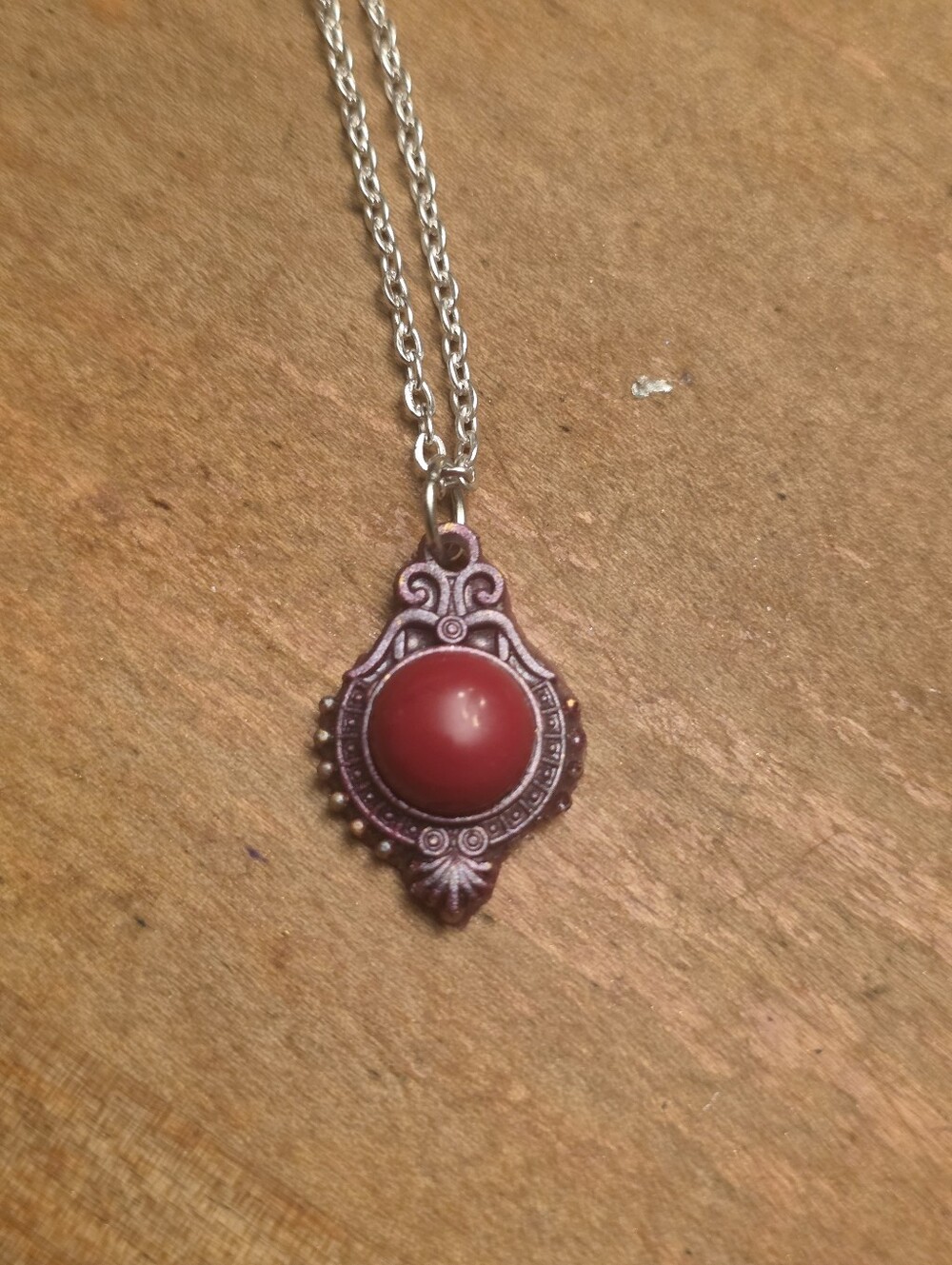 Resin Handmade New Charm Necklace W Red Gemstone